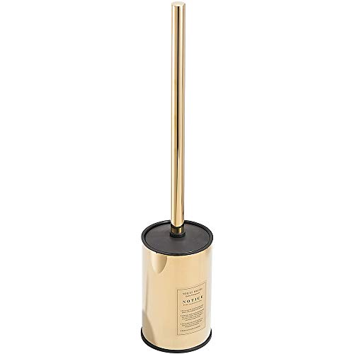 Freestanding Toilet Brush Holder for bathrooms 304 Stainless Steel Toilet Brush Stand Storage and Organization Rust Resistant Polished Gold Round 16-inch high