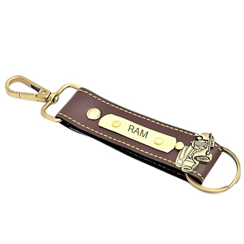 Image of Personalized Leather Keychain with Custom Name and Metal Charm, PU Leather with Hand Stitching, Adjustable Keyholder
