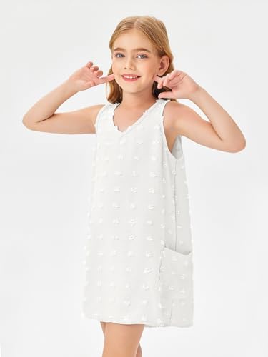 Image of Batermoon Girls Swim Cover Up V Neck Swiss Polka Dot Summer Beach Dress | Kids Cover-Ups, Sleeveless Vacation Swimwuits, Boho Cute Dresses with Pockets 4-14 Years