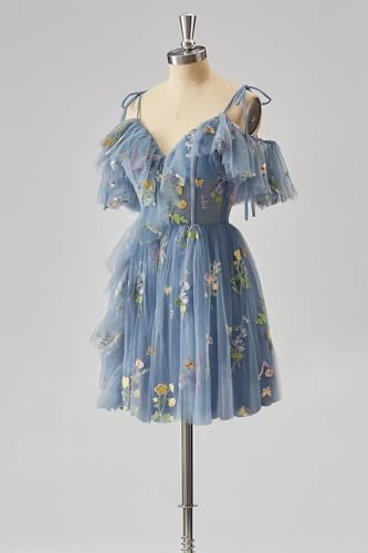 Short Tulle Homecoming Dresses for Teens Flower Embroidery Ruffle Mini Fairy Cocktail Party Gowns4