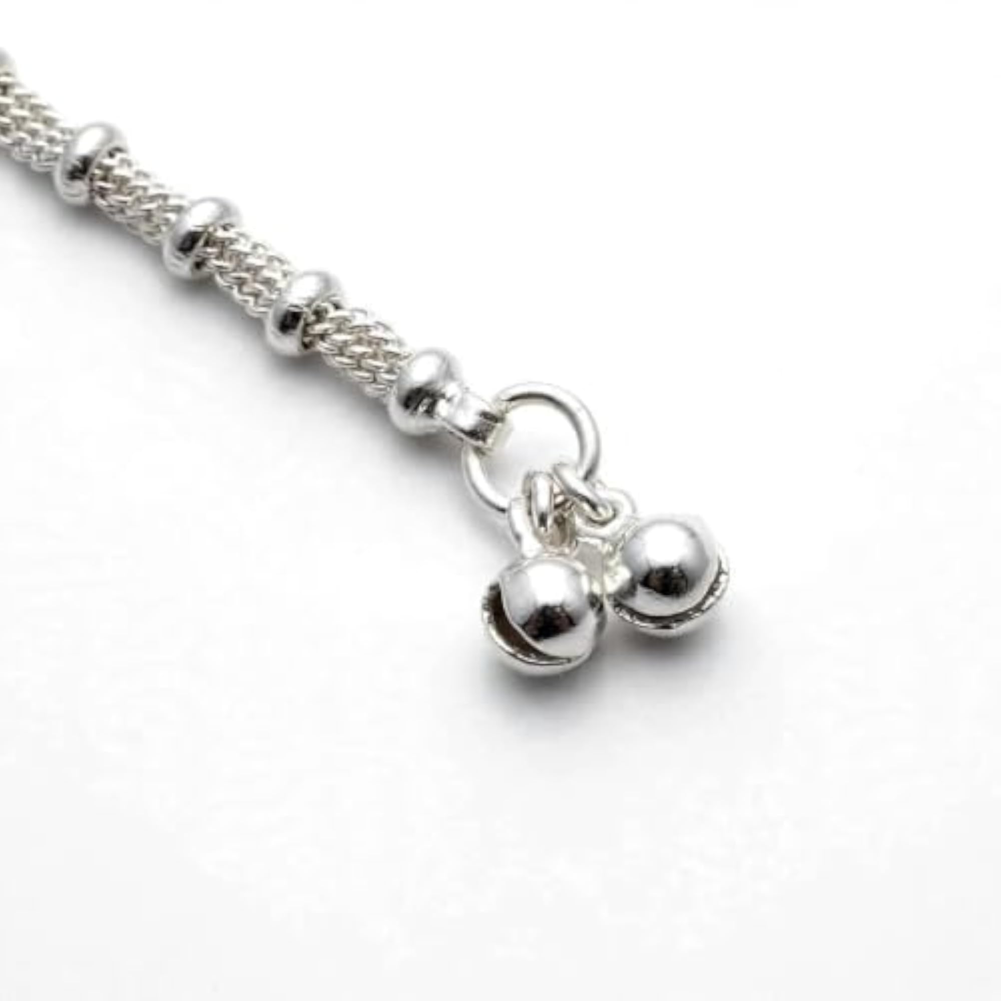 Women's Silver Plated Jalli Anklet with Double Ghungroo
