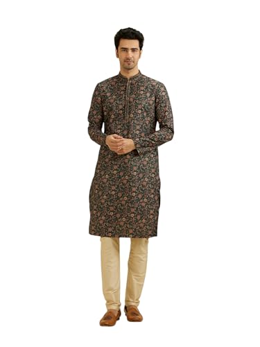 Image of Manyavar Men's Viscose Blend Floral Print Kurta Pyjama Set (2pcs)