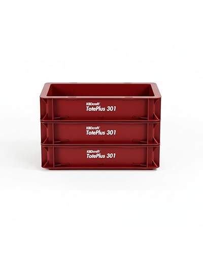 Image of KBDcraft Stackable Storage Bin - Heavy-Duty Plastic Organizer Box and Tray with Straight Walls, small plastic bin totes for storage, 12 inchx8 inchx3 inch, 0.5Gal (Red, 3 Pack)