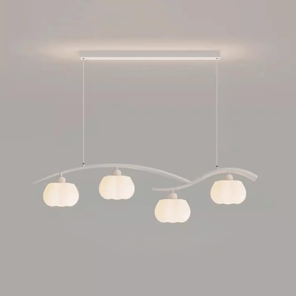KXEcoLife Acrylic Chandeliers for Dining Room 4-Light Mid Century Modern Long Strip Ceiling Light Fixture Chandelier Living Kitchen Island Counter(Color:White)