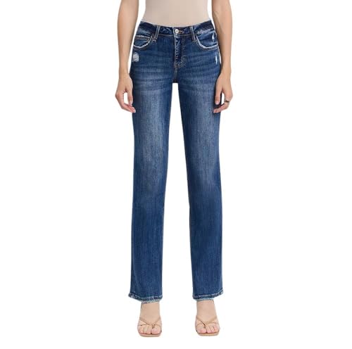Lovervet by VERVET Women's Mid-Rise Slightly Distressed Straight Jeans (28, Happiness)