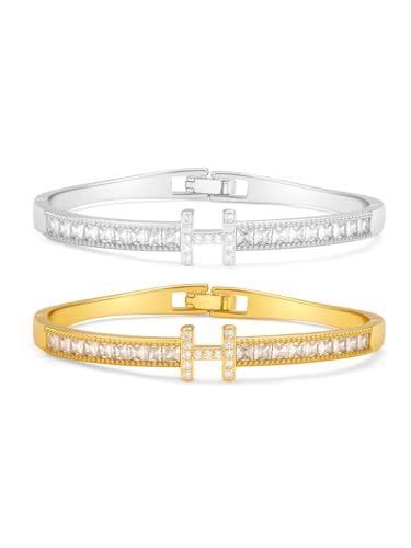 18 K Gold Plated Zircon Bangle Bracelet Stack Love Jewelry Set for Women Gift with Box - Main Image