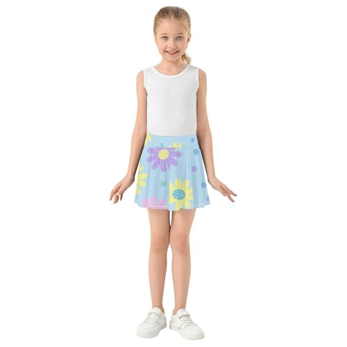 Pastel Daisies Polka Dots Blue Skirts with Shorts Uniform Athletic Shorts Girls Skorts Teen Cheer 4t3