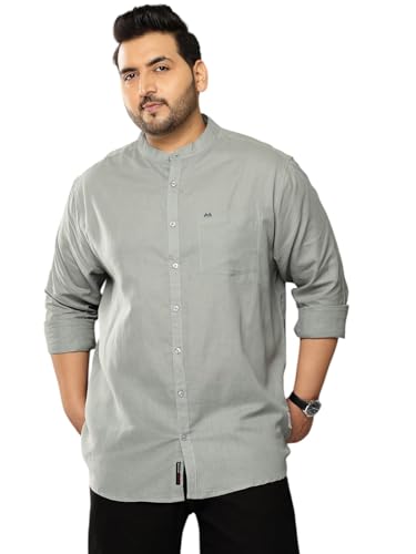 Image of Thomas Scott Men's Solid Cotton Linen Casual Shirt | Full Sleeve | Regular Fit | Mandarin Collar