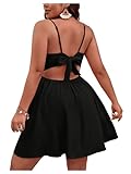 Floerns Women's Plus Size Cut Out Twist Front Sleeveless Flare Hem Cami Dress Black 1XL