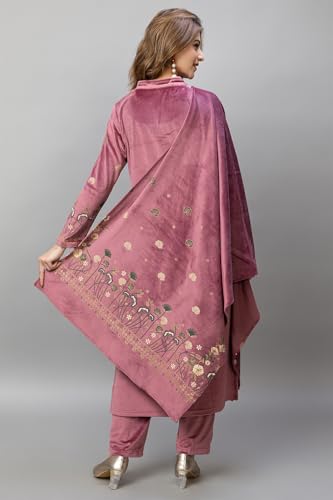 Image of HIFZAA velvet kurta palazzo set with dupatta for womens printed winter wear suit M to 4xl