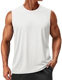 TACVASEN Mens Sleeveless Tee Shirts Quick Dry Muscle Tank Tops for Men Gym Workout Tank Sleeveless T-Shirts UPF 50+ Muscle Gym Tops White M