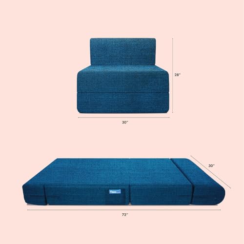 Image of Starlon 1 Seater Sofa Cum Bed Foldable 3-in-1 Sofa Bed with 1 Year Warranty, Washable Jute Fabric Cover & 1 Geometrical Pillow | Aqua Teal 2.5x6 Ft