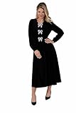 Elegant Women's Black Velvet Midi Dress with Pearl Bow Details – Holiday & Special Occasion Outfit, Sizes S-XL (US, Alpha, Medium, Regular, Regular, Black)