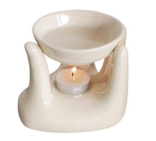 Pure Source India Oil Burner for Home, Office, with 1 Tea Light Candle, Made by Porcelain (Off White)