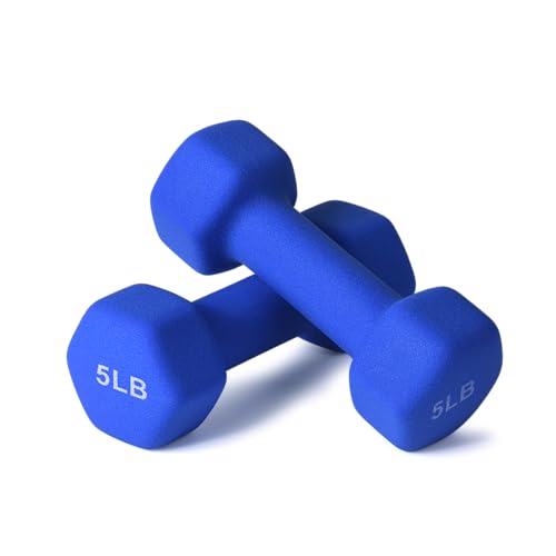 Portzon Dumbbells Neoprene with Non Slip Grip weight for Total Body Workout Compatible with of 2 Set,1-15 LB, Anti-Slip, Anti-roll, Hex Shape