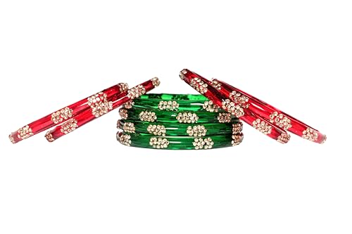 Image of Swara Creations Crystal Bangles for Women /Raindrop Kada Set /Multicolor glossy finished bangles Kadas with Silver stonework bangles for women & girls(8Pcs)(SKU265)