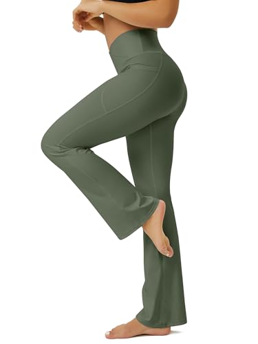 Image of FOHOFO Yoga Pants Women, Flare Leggings for Women with Pockets Crossover High Waisted Bootcut Yoga Pants