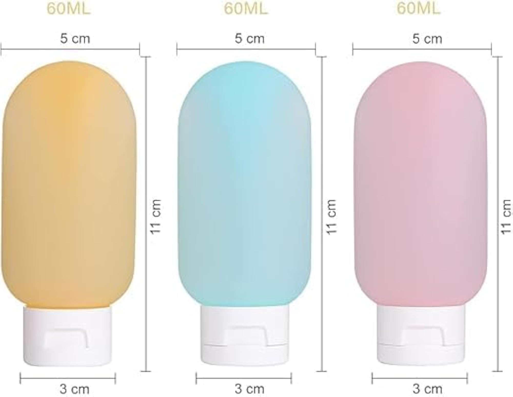 3 Pack Silicone Travel Bottles 60ml Leak-Proof Refillable Squeeze Containers