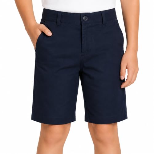 Image of Bienzoe Boys School Uniform Shorts: Flat Front Cotton Bermuda - Adjustable Waist - Breathable for Church Outdoor - Aged 4-13