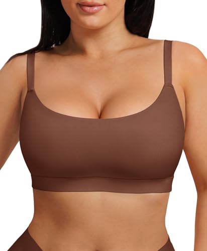 FeelinGirl Bralettes for Women Wireless Seamless Bras, No Underwire Unlined Comfort Buttery Soft Bras for Sleep, Loung, Everyday, Brown, M