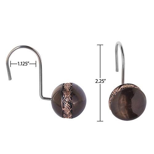 Image of Creative Scents Dublin Brown Shower Curtain Hooks Decorative | Set of 12 | Shower Curtain Rings