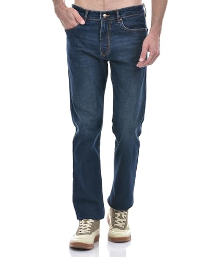 Image of Numero Uno Mens Straight Fit Dark Blue Mild Wash Sustainable Stretchable Jeans