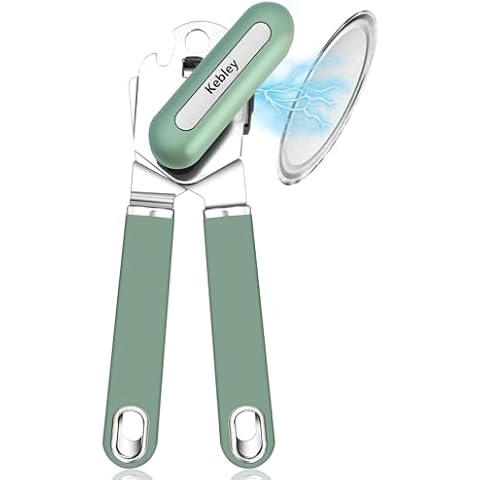Kebley Can Opener Manual with Magnet,Comfortable Grip Sharp Blade Smooth Edge Heavy Duty Can Opener with Multifunctional Bottle Opener Cover