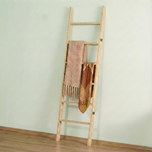 Blanket Ladder for Living Room 6-Tier, Wooden Decorative Quilt Holder