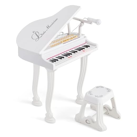 COSTWAY Kinder Keyboard mit 37 Tasten & Hocker, elektronische Klaviertastatur tragbar mit Mikrofon, LED-Lehrmodus, Aufnahme- & Wiedergabefunktion, Musikinstrument für Kinder ab 3 Jahre (Weiß)