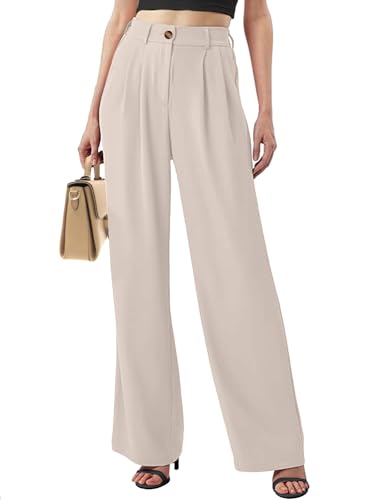 Yutdeng Pantalones Mujer Anchos Verano Pantalon Oficina Cintura Alta Pierna Recta Pantalones Negocios Casual Palazzo Pantalones Mujer Vestir Elegante Pantalón Trabajo Largos Elástico Pants Drapeado