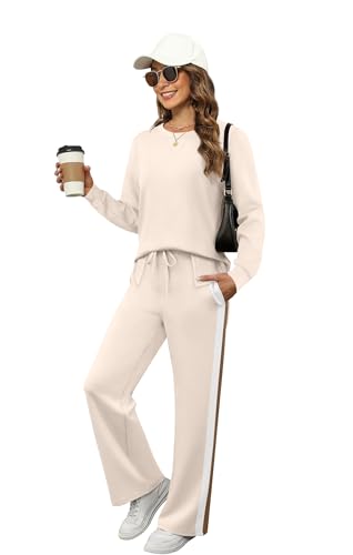 Image of OFEEFAN Women's 2 Piece Lounge Set Travel Airport Outfits Side Slit Tracksuit Wide Leg Loungewear Baggy Comfy Sweatsuit S-3XL