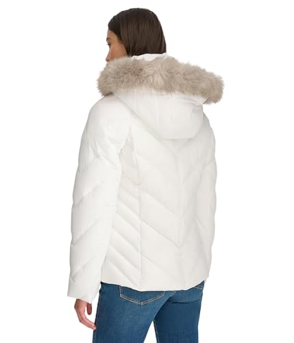 Tommy Hilfiger Women's Faux Fur Trimmed Short Puffer White Small2