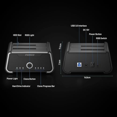 Image of ETZIN Hard Drive Docking Station, USB 3.0 Hard Drive Dock for 2.5 inch and 3.5 inch SATA HDD SSD, HDD Docking Station with RGB Lights, Support Offline Clone and UASP EPL-YPZ230R