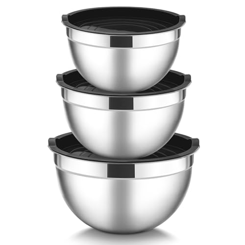HaWare Mixing Bowls Set, Stainless Steel with Airtight Lids, 1.5/3/4.5QT