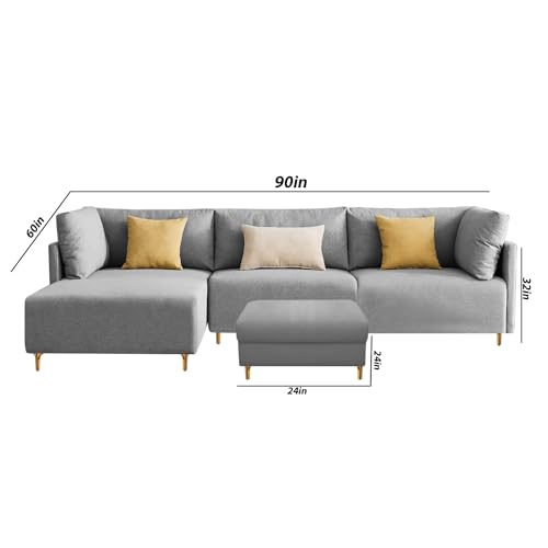 Image of Carina LHS 4 Seater L Shape Sofa Set with Center Table for Living Room (Grey Fabric) Premium Fabric Sofa