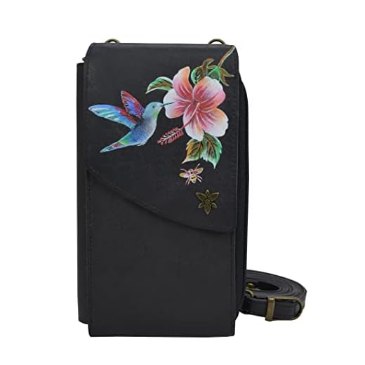 Anuschka Women's Hand Painted Genuine Vegetable Tanned Leather Crossbody Phone Case - Hummingbird Black