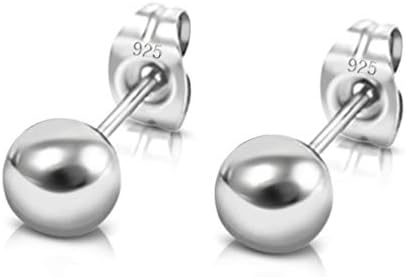 DTPsilver 925 sterling silver stud earrings - mens earrings stud - small stud earrings - sterling silver ball earrings - silver studs earrings for women - silver earrings studs - Diameter: 6 mm