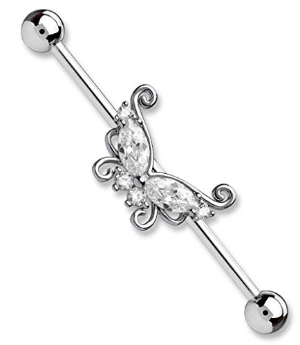 Body Accentz Industrial Barbell Butterfly 316L Surgical Steel 1 1/2 14G Bar #TOP20
