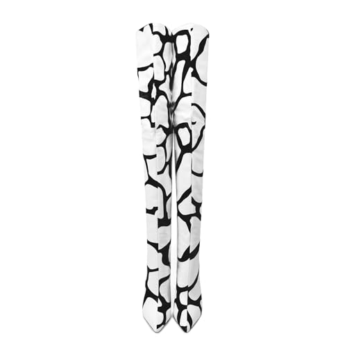 Image of Thigh high boots for women striped Back zipper Burgundy Zebra Print Over the knee Sexy gold white pointed toe Cow Print leopard Magenta stiletto heel