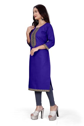 Image of Women A-line Cotton Blend Round Neck 3 /4 Sleeve Embroidered Kurti Only
