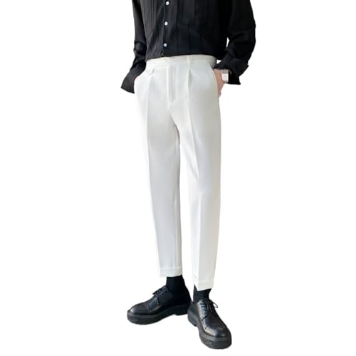 Mens High Waist Vintage Lounge Trousers Classic Fit Buckle Pleated Pants Solid Color Lawyer Business Pant