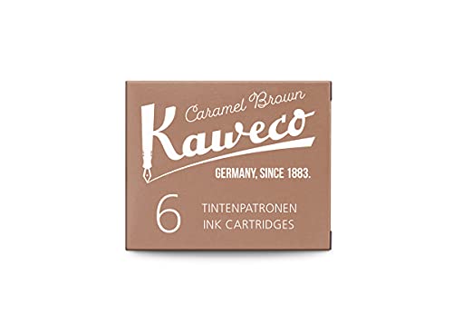 Kaweco Fountain Pen Ink Cartridges Caramel Brown Pack of 6 | Premium Ink with Short Standard Cartridges in Brown | Vegan Cruelty Free Water Soluble Calligraphy Lettering Writing