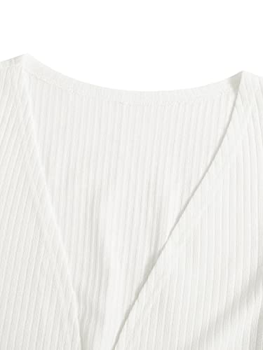 Soly Hux Womens Pajama Sets 3 Piece Lounge Set Ribbed Knit Cami Top And Shorts Soft Sleepwear With Robe Cardigan Solid White M #TOP3