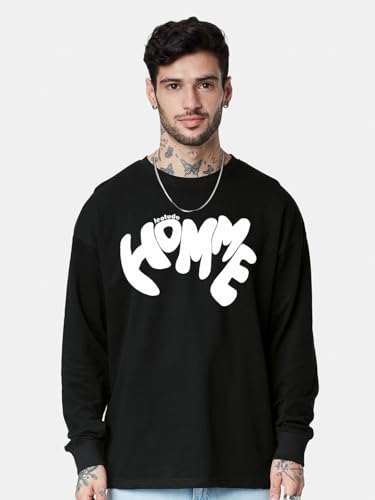 Image of LEOTUDE Oversized Full Sleeve Cottonblend Graphic Printed Round Neck Drop Shoulder Tshirt for Man (Color Mustard)