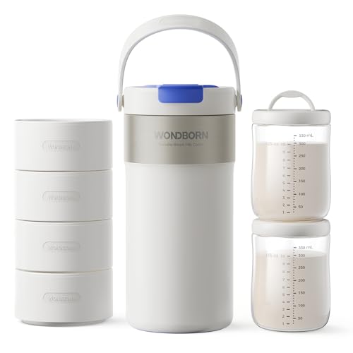 Image of WONDBORN Portable Breast Milk Cooler, 4 Ice Rings, 360°Cooling with Vacuum Lid, Safe Chill for 30H+, 22oz Large Capacity with 2 Bottles, Rapid Chill to 40℉, Extra Wide Opening, Ideal for Work & Travel
