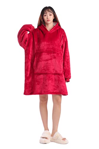 Sweat à Capuche Long en Polaire et Coton pour Homme et Femme,Sweat à Capuche surdimensionné en Sherpa,Taille Unique,Hommes, Femmes, Filles, garçons, Amis (Rouge) Cover
