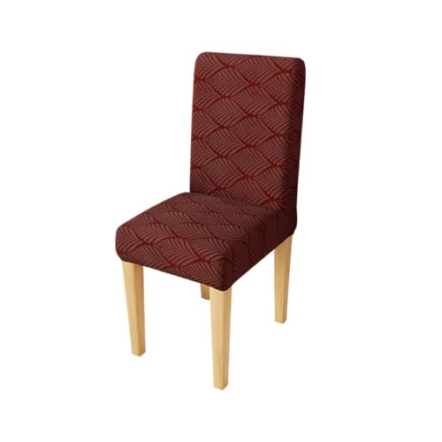 Image of Lukzer Elastic Dining Chair Cover - 1PC Pastel Deep Maroon Leaf Trail | Textured High Stretch Jacquard Seat Cover | Removable Washable Short Dining Chair Cover Protector Seat Slipcover | (CC-130-01)