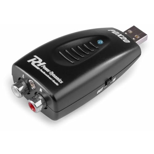 Power Dynamics PDX20 - Digital Analog Converter USB-Cinch, AUX Ersatz, Laptop Sound Output, USB auf Cinch Adapter, DA Wandler, DAC, Chinch Brücke USB, 2-Kanal Audio Schnittstelle