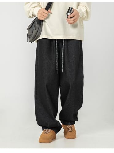 Men's Baggy Jeans Casual Wide Leg Hip Hop Elastic Waist Drawstring Denim Pants Streetwear Skateboard Pants2