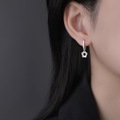 SLUYNZ Solid 925 Sterling Silver Flower Hoop Earrings for Women Teens Cute Flower Hoop Earrings Huggie2